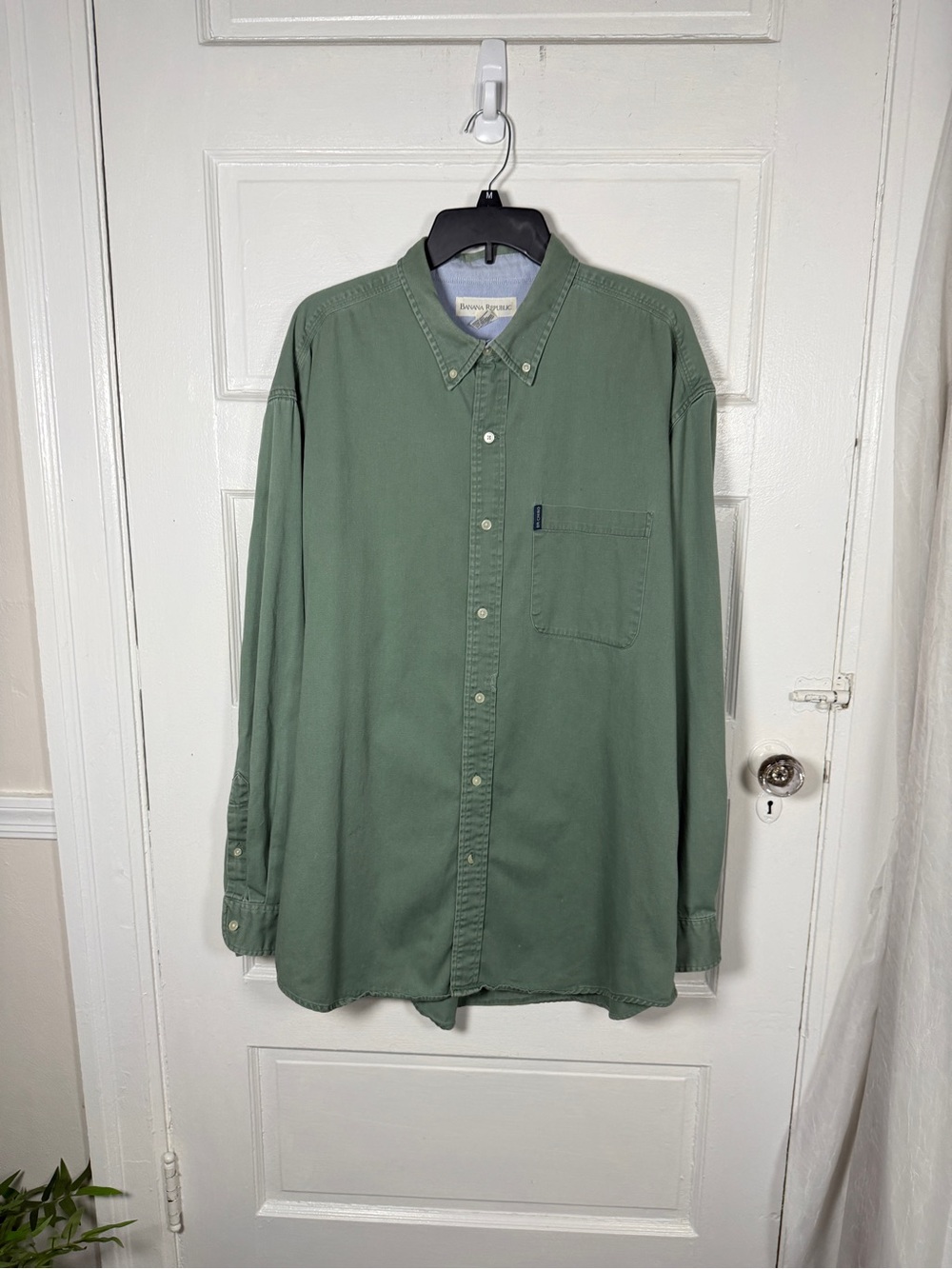 Banana Republic BR Chino Shirt Green Cotton Twill Button Down Relaxed Vintage XL